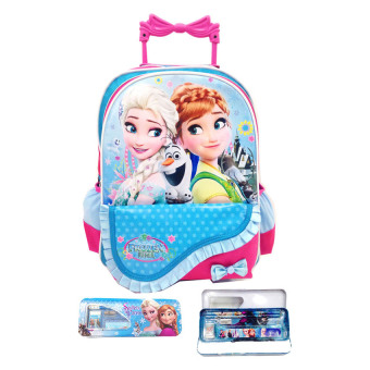 BGC Disney Frozen Anna Elsa Troley Pita Renda Tas Anak Sekolah SD Pink Blue + Kotak Pensil dan Alat Tulis Frozen