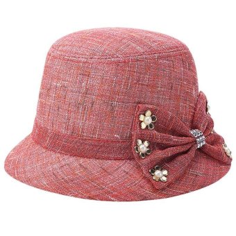 GEMVIE New Fashion Women Summer Sun Hat Ladies Bowknot Decorated Flax Hat (Red) - intl