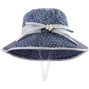 Women's Floppy Sun Hats Topee Anti-UV Sun Protection Travel Fishing Beach Packable Bucket Hat Flap Cap Cotton UPF 50+ Sun Visor Sweet Bowknot Foldable Summer Travel Sun Hat Wide Brim with Neck Cord, Royal Blue Floral - intl