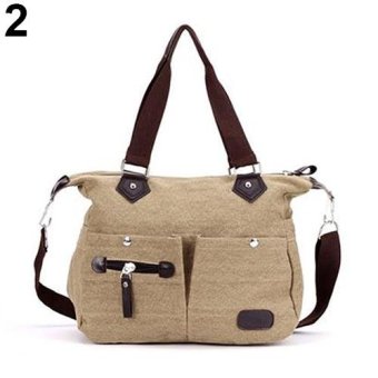 Broadfashion Women Casual Canvas Zipper Shopping Travel Crossbody Bag Shoulder Bag Handbag (Beige) - intl