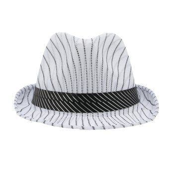 EOZY Fashion Men Women Panama Hats Fedora Soft Caps Vogue Unisex Summer Beach Stripe Pattern Stingy Brim Hats (White) (Intl)
