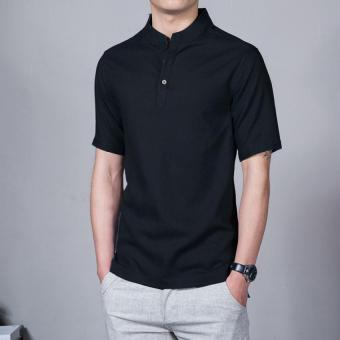 Men's Cotton and Linen Plus Size Short Sleeves T-shirt - Black - intl