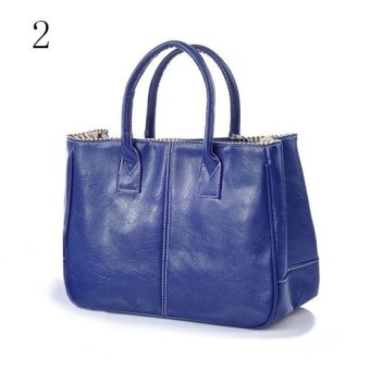 Broadfashion Women's Fashion Faux Leather Satchel Bag Tote Handbag Single Shoulder Bag (Blue) - intl