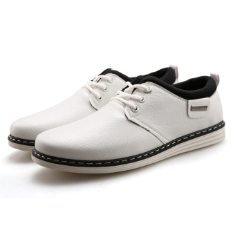 ZUNCLE Men's Fashion Casual Flat Leather Shoes (White)