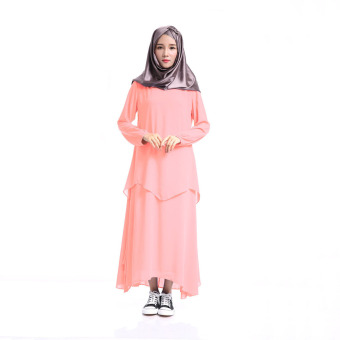 Aooluo Design Summer Malaysia Muslimah Wear Chiffon Muslimah Dress (Pink) - intl