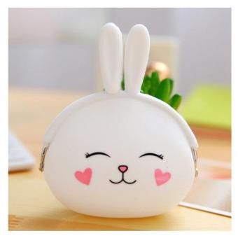EL Silicone Coin Pouch Dompet Koin Lucu jelly silicone / Dompet Silicone / Tas Koin Uang Receh Motif Rabbit - Putih