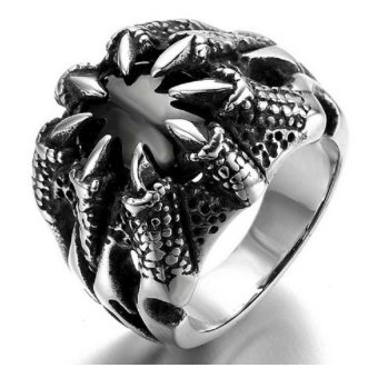 Men's Jewelry Carved Dragon Claws Black Stone Ring Titanium Steel - Cincin Pria Cakar Naga - Batu Hitam