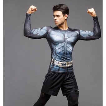 QQ Batman T-shirt fitness tights Black - intl