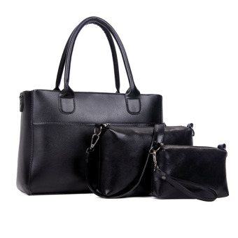 360DSC European Retro Women 3 Piece Patent Leather Lash Package Handbag Tote Purse Bag - Black- INTL