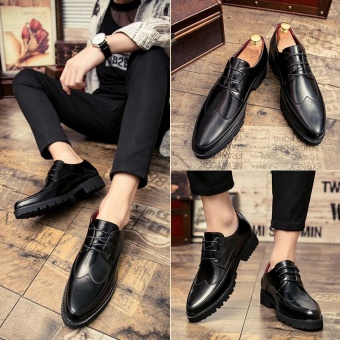 ZORO 2017 Men's Shoes Oxfords Leather Shoes Fashion Men Lace-up Flats Casual Business Shoes (Black) - intl