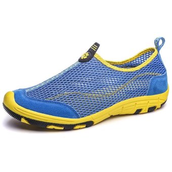 2017 Mens Net Surface Sandals Summer Breathable Shoes Casual Mens Air Mesh Sandals Summer Loafers Driving Shoes Man Mesh Loafers Slip Ons(blue) - intl