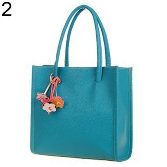 Broadfashion Women's Sweet Candy Colors Flowers Faux Leather Zipper Shoulder Bag Handbag (Blue) - intl