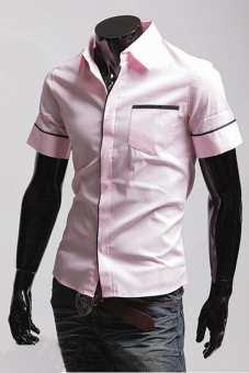 GE 2012 Men's Stylish Slim Fit Short Sleeve Shirt Hot Sale (Pink)