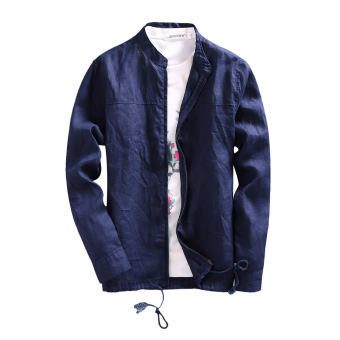 EOZY Trendy Men's Casual Linen Zipper Jacket Coat Suit (Blue)
