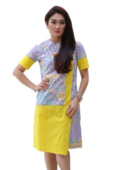 Oktovina-HouseOfBatik Midi Dress Batik Katun - Femme Batik DPGKE-3B - Ungu Kuning