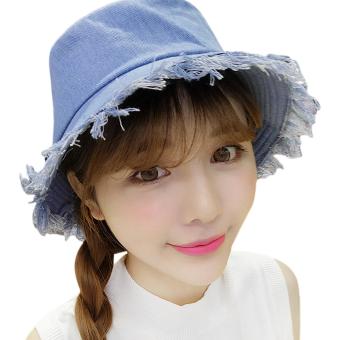 Popular Denim Bucket Hat With Tassel Brim Packable Summer Cool Jeans Cap For Lady Teenage Girl Women, Light Blue - intl