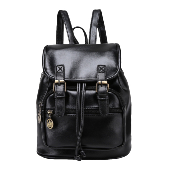 360DSC Hanxin Women Retro Preppy Style PU Leather Backpack Shoulder Bag Travel Bag (Black)- INTL