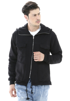 Jas Cowok Casual - Sweather Hoodie Style Black Color