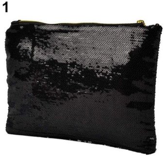 Broadfashion Women Fashion Clutch Sequins Glitter Card Storage Handbag Evening Party Zip Bag (Black) - intl