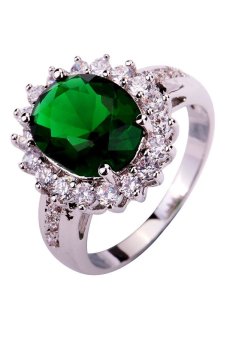 Yazilind Emerald Cut Deep Charming Quartz White Topaz Gems Silver Ring Size 6 7 8 9 10