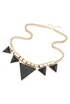 Blue lans Womens Gold Metal Necklace Triangle Gems Pendant Chain (Black)