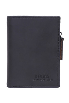 Genuine Leather Men's Leather Casual Short Wallet Male Zipper Phone Bag (Black) - Intl