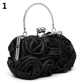 Broadfashion Women Fashion Rose Flower Pattern Clutch Bag Evening Party Bridal Handbag (Black) - intl