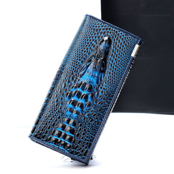 Women Wallet Brand Design Genuine Leather Blue Color - intl