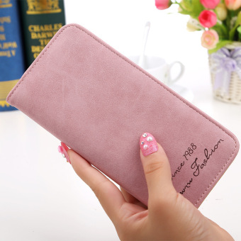 YBC Fashion wanita langsing dompet panjang pemegang kartu dompet tas kulit Matte berwarna merah muda - International