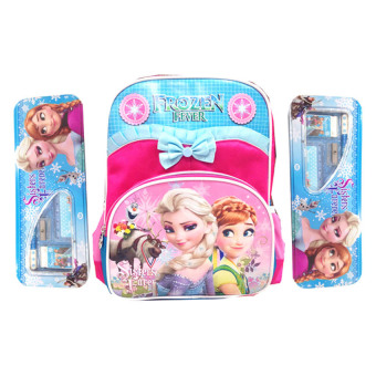 BGC Disney Frozen Anna Elsa Pita Renda Tas Anak Sekolah TK Pink Blue 2 + Kotak Pensil dan Alat Tulis Frozen