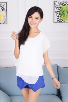 Nicture Office Lady Chiffon Shirt Casual Blouse Irregular Tops (White)