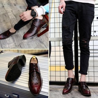 ZORO Men Shoes Genuine Leather Casual Flats Dress Shoes Men Autumn Oxfords Shoes (Red) - intl