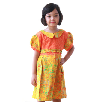 Oktovina-HouseOfBatik Dress Batik Katun Embos Anak - Kids Batik RTA-8 - Jingga Kuning