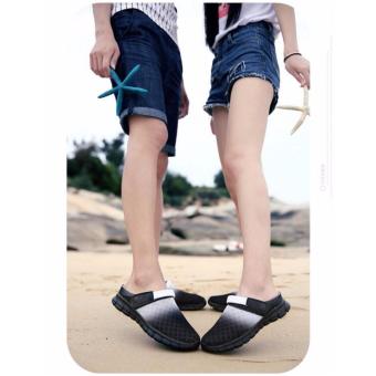 Fengsheng Flat Sandals Unisex Mesh Breathable Couples Beach Slippers Summer Casual Sandals Shoes (White & Black) - intl