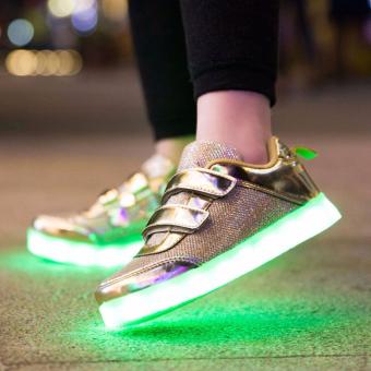 Boys Girls USB LED Lights Luminous Kids Shoes Casual Sneaker Gold - intl