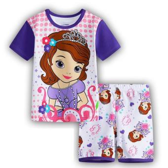 'Kisnow 1-10 Years Old Girls'' 85-135cm Body Height Cotton Short Pant + T-shirt Tops(Color:as Main Pic) - intl'