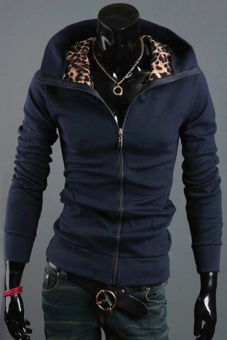 GE Men Leopard Hooded Cool Winter Wool Sweatshirt Coat Jacket 4 Colors/ Sizes (Blue)