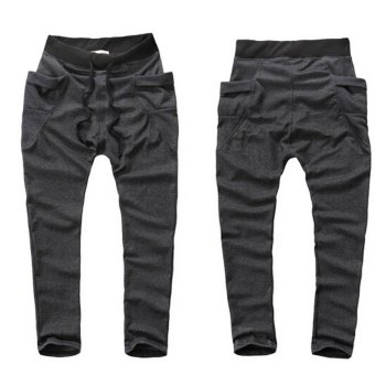 Yazilind Men Dark Grey Casual Sport Sweat Pants Harem Training Dance Baggy Jogging Trousers Slacks Size M