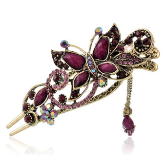 Charm Crystal Rhinestone Butterfly Hairpins Hair Stick Hair Clips Beauty Tools Jewelry (Purple) - intl