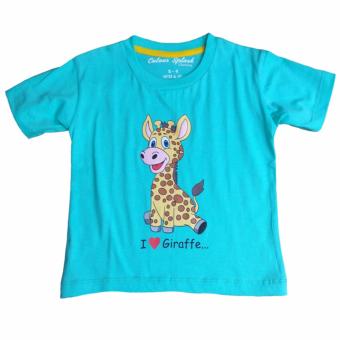 Toylogy Baju Kaos Anak Sablon Jerapah ( I Love Giraffe Shirt ) - Toska