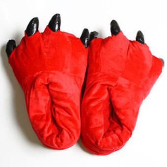 4ever 1 Pairs of Women Winter Warm Soft Home Slippers Animal Paw Claw Plush Shoes Christmas Gift (Red) - intl