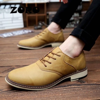 ZORO Men Leather Shoes New 2017 Genuine Leather Shoes Handmade Men Oxfords Fashion Lace Up Dress Shoes (Yellow) - intl