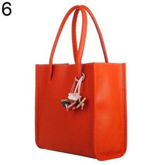 Broadfashion Women's Sweet Candy Colors Flowers Faux Leather Zipper Shoulder Bag Handbag (Orange) - intl