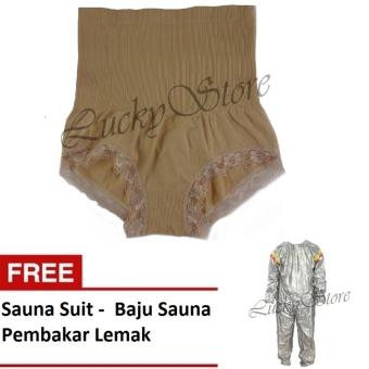 Munafie Slim Pant Celana Korset - Celana Pelangsing Tubuh - Coklat - Free Sport Sauna Suit Baju Sauna Pembakar Lemak