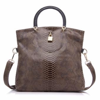 REALER Brand Genuine Leather Bags Female Fashion Snake Pattern Tote Bag Top Quality Leather Handbags Evening Clutch Shoulder Bag - intl