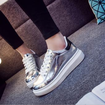 QQ Korean version of flat-bottomed shiny thick-end sports shoes Silver - intl