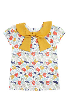 Gill & El Dress Anabelle Ribbon Dress Anak Perempuan Kombinasi Pita Motif Bunga - Kuning Mustard