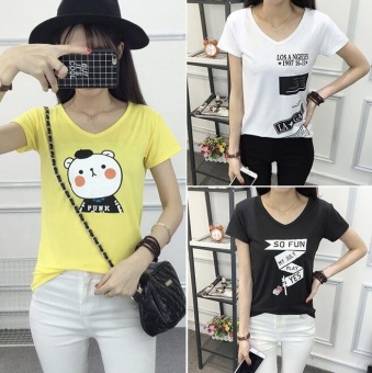 Fengsheng T-Shirts Grils V-Neck short-sleeved Summer Clothes - intl