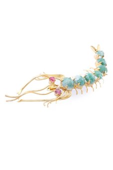 1901 Jewelry Shrimp Gem Stone Brooch - Bros Wanita - Hijau