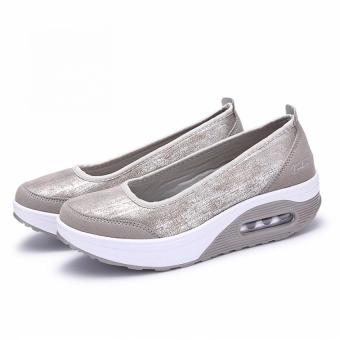 AD NK FASHION Women's Fashion Mesh Flat Loafers Wedge Sneakers Rocking Shoes(Gray)